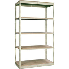 Hallowell - 5 Shelf Starter Particle Board Open Steel Shelving - 350 Lb Capacity, 48" Wide x 84" High x 12" Deep, Tan - Eagle Tool & Supply