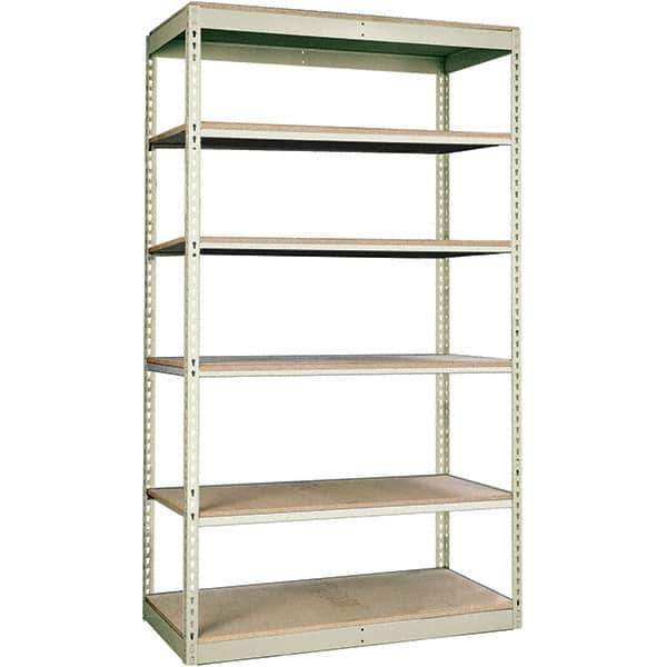 Hallowell - 6 Shelf Starter Particle Board Open Steel Shelving - 350 Lb Capacity, 36" Wide x 84" High x 18" Deep, Tan - Eagle Tool & Supply