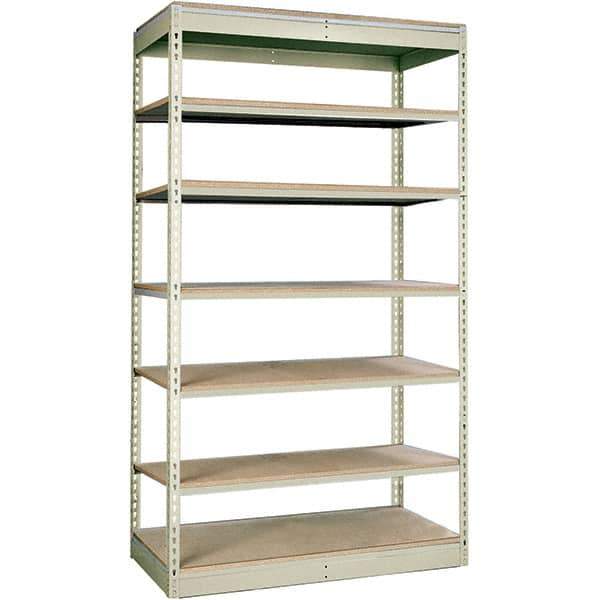 Hallowell - 7 Shelf Starter Particle Board Open Steel Shelving - 350 Lb Capacity, 36" Wide x 84" High x 24" Deep, Tan - Eagle Tool & Supply