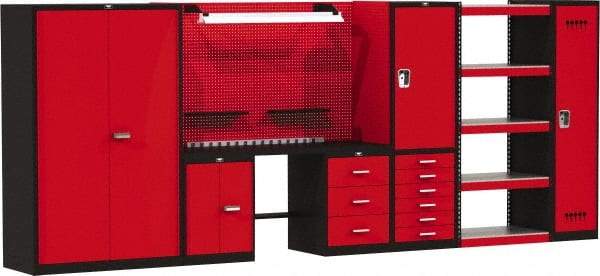 Hallowell - 210 Wide x 24" Deep x 78" High, Steel Workbench - Flat Top, Black/Red - Eagle Tool & Supply