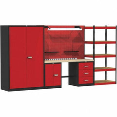Hallowell - 168 Wide x 24" Deep x 78" High, Wood Workbench - Flat Top, Black/Red - Eagle Tool & Supply