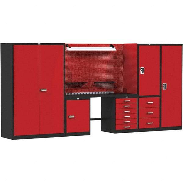 Hallowell - 132 Wide x 24" Deep x 78" High, Steel Workbench - Flat Top, Black/Red - Eagle Tool & Supply