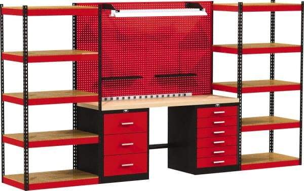 Hallowell - 168 Wide x 24" Deep x 78" High, Wood Workbench - Flat Top, Black/Red - Eagle Tool & Supply