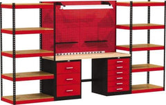 Hallowell - 168 Wide x 24" Deep x 78" High, Wood Workbench - Flat Top, Black/Red - Eagle Tool & Supply