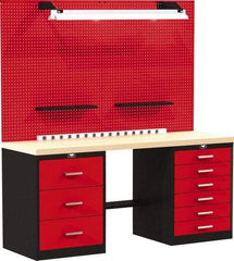 Hallowell - 72 Wide x 24" Deep x 78" High, Wood Workbench - Flat Top, Black/Red - Eagle Tool & Supply