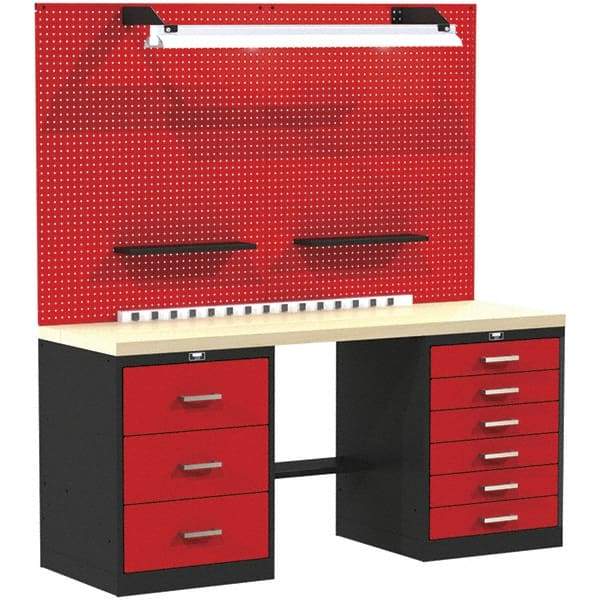 Hallowell - 60 Wide x 24" Deep x 78" High, Wood Workbench - Flat Top, Black/Red - Eagle Tool & Supply