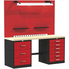 Hallowell - 60 Wide x 24" Deep x 78" High, Wood Workbench - Flat Top, Black/Red - Eagle Tool & Supply