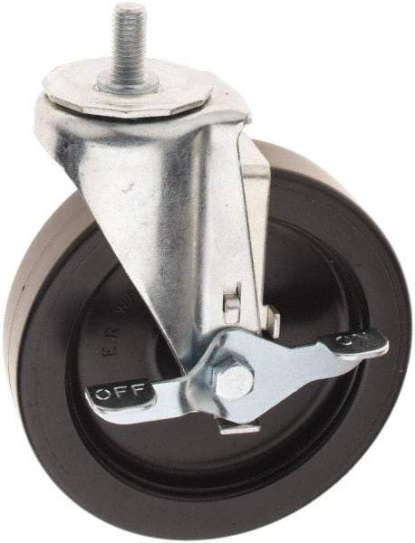 E.R. Wagner - 6" Diam x 1-1/2" Wide x 7-1/4" OAH Stem Mount Swivel Caster with Brake - Polyolefin, 450 Lb Capacity, Plastic Bearing, 1/2-13 x 1" Threaded Stem - Eagle Tool & Supply