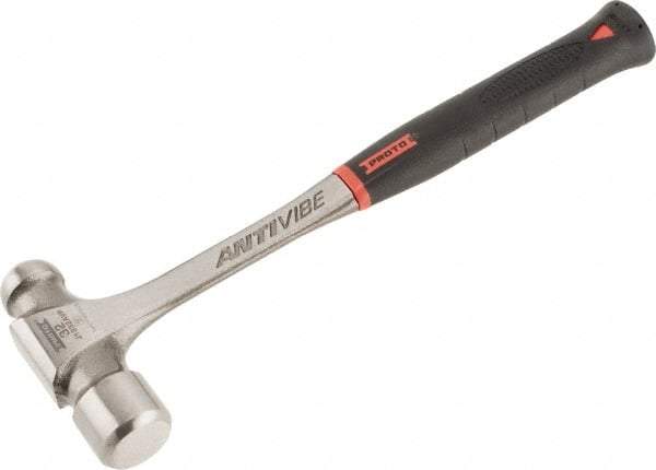 Proto - 2 Lb Head Steel Ball Pein Hammer - 14-3/4" Steel Handle with Grip, 1.61" Face Diam, 14-3/4" OAL, AntiVibe, Molded Textured Rubber Grip - Eagle Tool & Supply