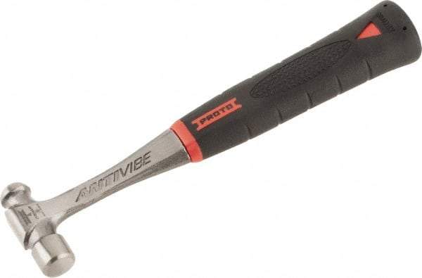 Proto - 1/4 Lb Head Steel Ball Pein Hammer - 10" Steel Handle with Grip, 0.81" Face Diam, 10" OAL, AntiVibe, Molded Textured Rubber Grip - Eagle Tool & Supply