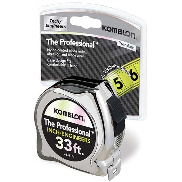 Komelon - 33' x 1" Hi-Vis Yellow/White Blade Tape Measure - Eagle Tool & Supply