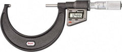 Starrett - 76 to 101 mm Range, 0.0001" Resolution, Standard Throat, Electronic Outside Micrometer - 0.0002" Accuracy, Friction Thimble, Micro Lapped Carbide Face, CR2450 Battery, Includes 3V Battery - Eagle Tool & Supply