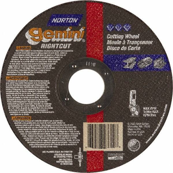 Norton - 7" Aluminum Oxide Cutoff Wheel - 0.045" Thick, 7/8" Arbor, Use with Die Grinders - Eagle Tool & Supply