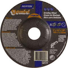 Norton - 24 Grit, 5" Wheel Diam, 1/4" Wheel Thickness, 7/8" Arbor Hole, Type 27 Depressed Center Wheel - Aluminum Oxide - Eagle Tool & Supply