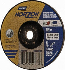 Norton - 24 Grit, 3" Wheel Diam, 1/8" Wheel Thickness, 3/8" Arbor Hole, Type 27 Depressed Center Wheel - Ceramic, 18,000 Max RPM - Eagle Tool & Supply