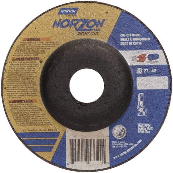 Norton - 46 Grit, 5" Wheel Diam, 7/8" Arbor Hole, Type 27 Depressed Center Wheel - Ceramic - Eagle Tool & Supply