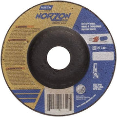 Norton - 46 Grit, 5" Wheel Diam, 7/8" Arbor Hole, Type 27 Depressed Center Wheel - Ceramic - Eagle Tool & Supply