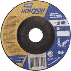 Norton - 24 Grit, 5" Wheel Diam, 1/8" Wheel Thickness, 7/8" Arbor Hole, Type 27 Depressed Center Wheel - Ceramic, 12,225 Max RPM - Eagle Tool & Supply