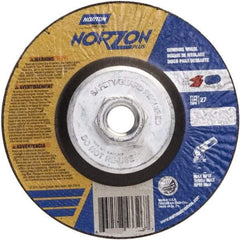 Norton - 24 Grit, 5" Wheel Diam, 1/4" Wheel Thickness, Type 27 Depressed Center Wheel - Ceramic, 12,225 Max RPM - Eagle Tool & Supply