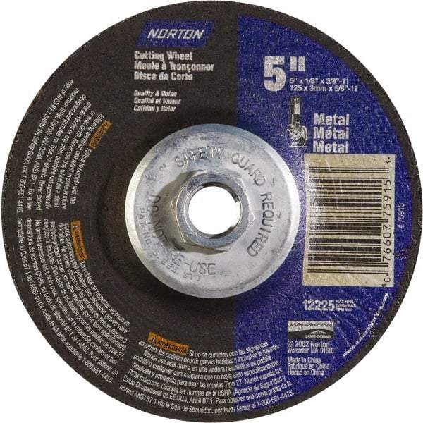Norton - 24 Grit, 5" Wheel Diam, 5/8" Wheel Thickness, Type 27 Depressed Center Wheel - Aluminum Oxide - Eagle Tool & Supply