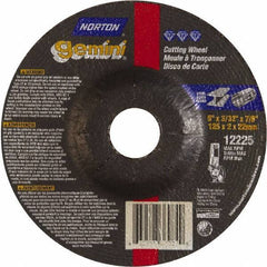 Norton - 46 Grit, 5" Wheel Diam, 3/32" Wheel Thickness, 7/8" Arbor Hole, Type 27 Depressed Center Wheel - Aluminum Oxide - Eagle Tool & Supply