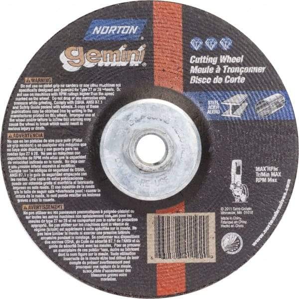 Norton - 36 Grit, 4-1/2" Wheel Diam, 1/8" Wheel Thickness, Type 27 Depressed Center Wheel - Aluminum Oxide, 13,580 Max RPM - Eagle Tool & Supply