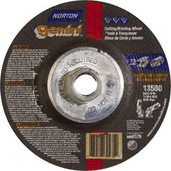 Norton - 24 Grit, 4-1/2" Wheel Diam, 1/8" Wheel Thickness, Type 27 Depressed Center Wheel - Aluminum Oxide, 13,580 Max RPM - Eagle Tool & Supply