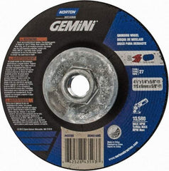 Norton - 24 Grit, 4-1/2" Wheel Diam, 1/4" Wheel Thickness, Type 27 Depressed Center Wheel - Aluminum Oxide, 13,580 Max RPM - Eagle Tool & Supply