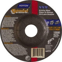 Norton - 6" Wheel Diam, 1/4" Wheel Thickness, 7/8" Arbor Hole, Type 27 Depressed Center Wheel - Aluminum Oxide, 10,185 Max RPM, Compatible with Angle Grinder - Eagle Tool & Supply