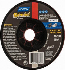 Norton - 60 Grit, 4" Wheel Diam, 1/8" Wheel Thickness, 5/8" Arbor Hole, Type 27 Depressed Center Wheel - Aluminum Oxide, 13,500 Max RPM - Eagle Tool & Supply
