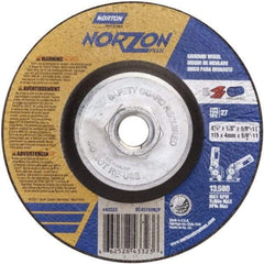 Norton - 24 Grit, 4-1/2" Wheel Diam, 1/8" Wheel Thickness, Type 27 Depressed Center Wheel - Ceramic, 13,580 Max RPM - Eagle Tool & Supply