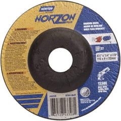 Norton - 24 Grit, 4-1/2" Wheel Diam, 1/4" Wheel Thickness, 7/8" Arbor Hole, Type 27 Depressed Center Wheel - Ceramic, 13,580 Max RPM - Eagle Tool & Supply