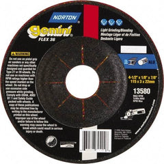 Norton - 36 Grit, 4-1/2" Wheel Diam, 1/8" Wheel Thickness, 7/8" Arbor Hole, Type 29 Depressed Center Wheel - Aluminum Oxide - Eagle Tool & Supply