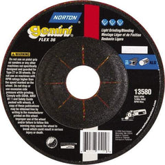 Norton - 36 Grit, 5" Wheel Diam, 1/8" Wheel Thickness, 7/8" Arbor Hole, Type 29 Depressed Center Wheel - Aluminum Oxide - Eagle Tool & Supply