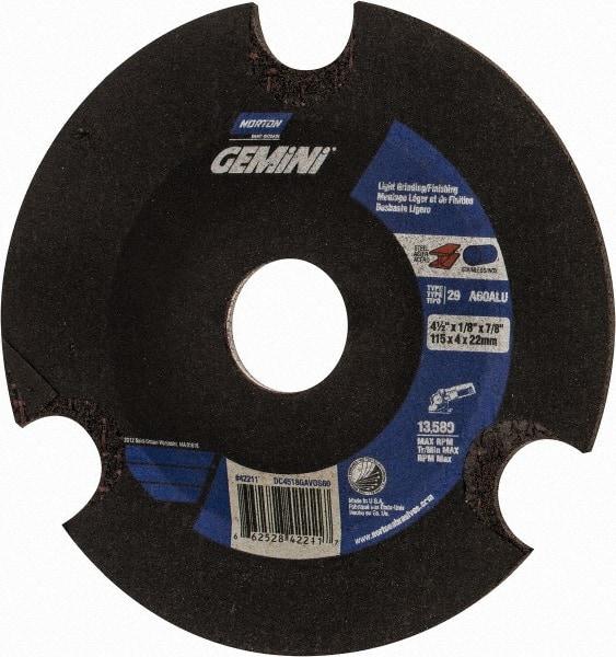 Norton - 60 Grit, 4-1/2" Wheel Diam, 1/8" Wheel Thickness, 7/8" Arbor Hole, Type 29 Depressed Center Wheel - Aluminum Oxide - Eagle Tool & Supply
