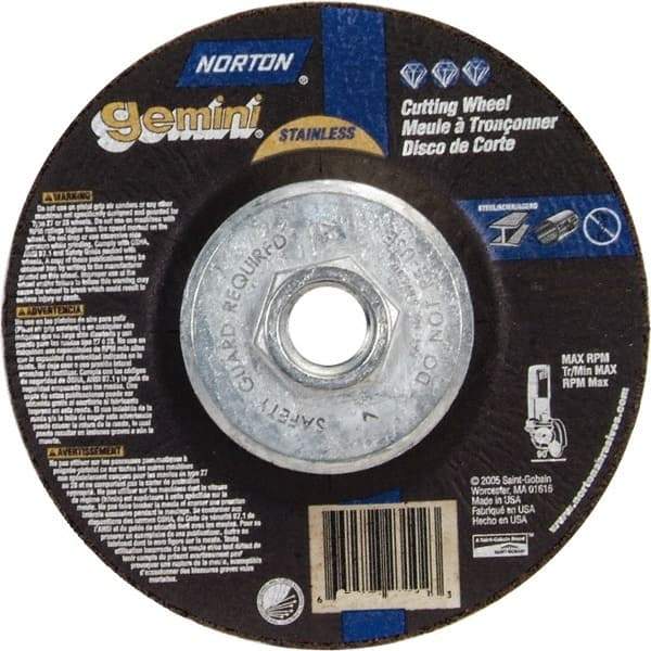 Norton - 36 Grit, 6" Wheel Diam, 3/32" Wheel Thickness, Type 27 Depressed Center Wheel - Aluminum Oxide - Eagle Tool & Supply