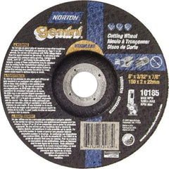 Norton - 36 Grit, 6" Wheel Diam, 3/32" Wheel Thickness, 7/8" Arbor Hole, Type 27 Depressed Center Wheel - Aluminum Oxide - Eagle Tool & Supply