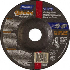 Norton - 46 Grit, 5" Wheel Diam, 7/8" Arbor Hole, Type 27 Depressed Center Wheel - Aluminum Oxide - Eagle Tool & Supply