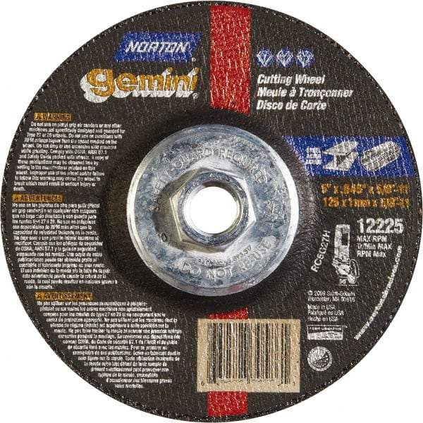 Norton - 46 Grit, 5" Wheel Diam, Type 27 Depressed Center Wheel - Aluminum Oxide - Eagle Tool & Supply