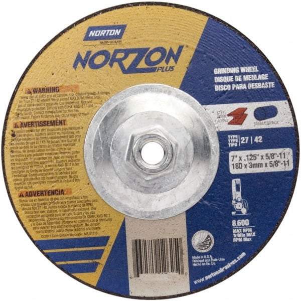 Norton - 46 Grit, 7" Wheel Diam, Type 27 Depressed Center Wheel - Zirconia Alumina - Eagle Tool & Supply