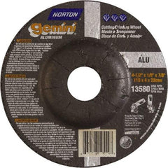 Norton - 24 Grit, 4-1/2" Wheel Diam, 1/8" Wheel Thickness, 7/8" Arbor Hole, Type 27 Depressed Center Wheel - Aluminum Oxide, 13,580 Max RPM - Eagle Tool & Supply