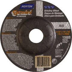 Norton - 24 Grit, 4-1/2" Wheel Diam, 1/4" Wheel Thickness, 7/8" Arbor Hole, Type 27 Depressed Center Wheel - Aluminum Oxide, 13,580 Max RPM - Eagle Tool & Supply