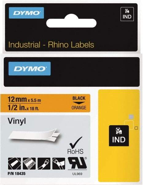 Dymo - 216" Long, Black on Orange Label Printer Cartridge - For DYMO Brand Labeling Equipment Designed for "D1" Tapes (Check Width Compatibility), RHINO 4200, 5200, 6000, 6500, 5000 - Eagle Tool & Supply