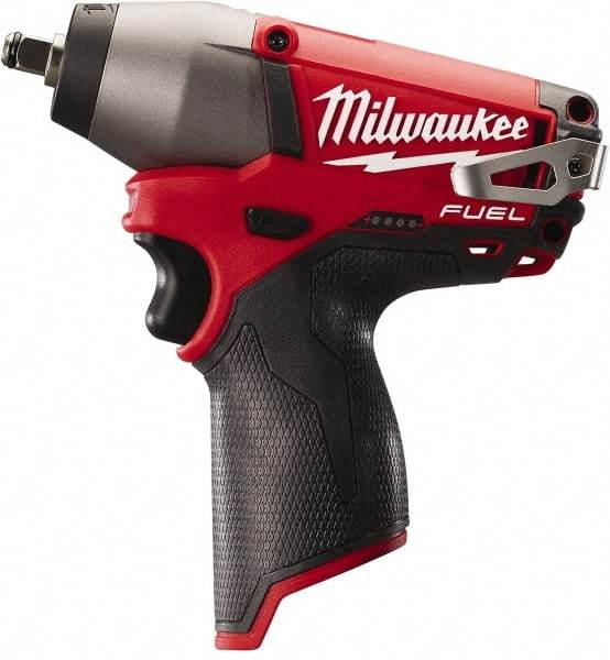 Milwaukee Tool - 3/8" Drive 12 Volt Pistol Grip Cordless Impact Wrench & Ratchet - 0 to 2,650 RPM, 0 to 3,500 BPM, 116.66 Ft/Lb Torque, Lithium-Ion Batteries Not Included - Eagle Tool & Supply