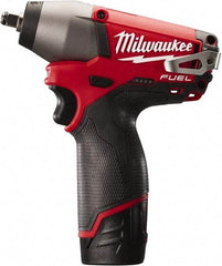 Milwaukee Tool - 3/8" Drive 12 Volt Pistol Grip Cordless Impact Wrench & Ratchet - 0 to 2,650 RPM, 0 to 3,500 BPM, 116.66 Ft/Lb Torque, 2 Lithium-Ion Batteries Included - Eagle Tool & Supply