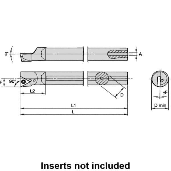 Kennametal - 11mm Min Bore Diam, 124.75mm OAL, 8mm Shank Diam, L-STFP Indexable Boring Bar - 19.12mm Max Bore Depth, TP.. 090204 Insert, Screw Holding Method - Eagle Tool & Supply