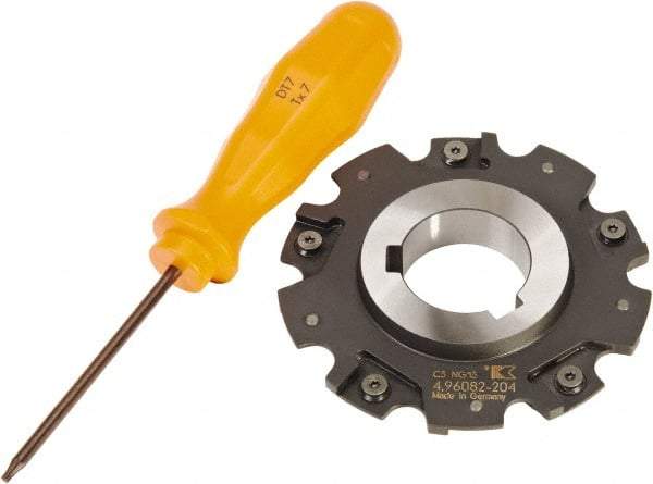 Kennametal - Arbor Hole Connection, 0.1575" Cutting Width, 0.5906" Depth of Cut, 80mm Cutter Diam, 1-1/16" Hole Diam, 5 Tooth Indexable Slotting Cutter - 90° SN Toolholder, SNHX Insert - Eagle Tool & Supply