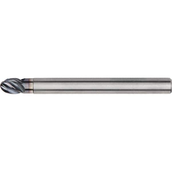 Kennametal - 10mm Diam, 10mm LOC, 4 Flute Solid Carbide Ball End Mill - AlTiN Finish, Single End, 121mm OAL, 10mm Shank Diam, Spiral Flute - Eagle Tool & Supply