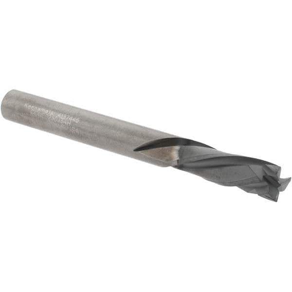 Kennametal - 1/4" Cutting Diam x 3/4" Length of Cut, 3 Flute, Compression Spiral Router Bit - Diamond Coated, Right Hand Cut, Solid Carbide, 2-1/2" OAL x 1/4" Shank Diam, Double Edge, 25° Helix Angle - Eagle Tool & Supply