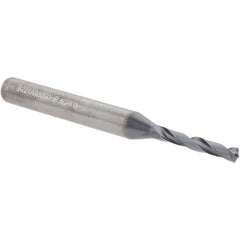 Kennametal - 3mm Spiral Flute Solid Carbide Screw Machine Drill Bit - Multilayer TiAlN Finish, Right Hand Cut, 20mm Flute Length, 62mm OAL, Standard Point, Straight Shank - Eagle Tool & Supply